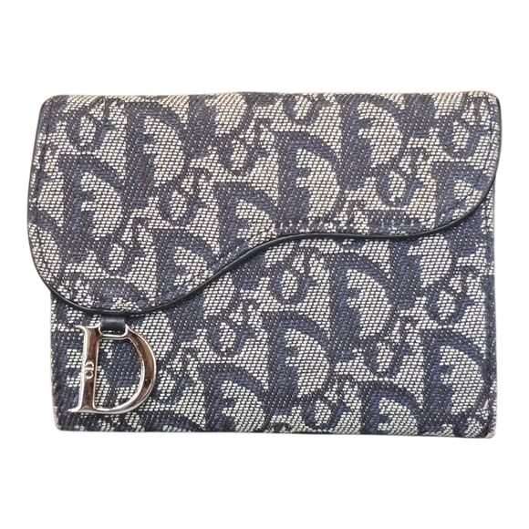 Dior Handbags - Christian Dior Saddle Lotus Navy Jacquard Canvas Bifold Snap Wallet